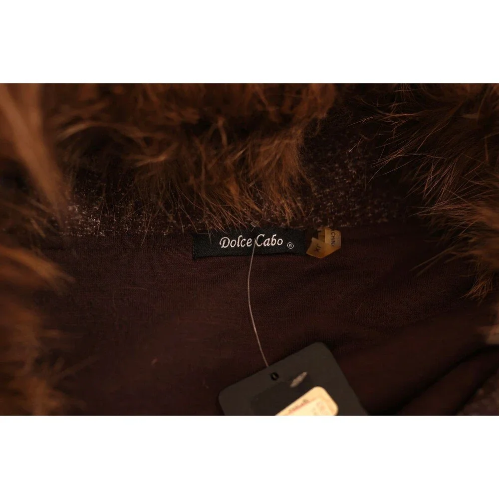 NWT Dolce Cabo Y2K Style Brown Ruffle Wool Jacket Raccoon Fur Fairy Grunge XL